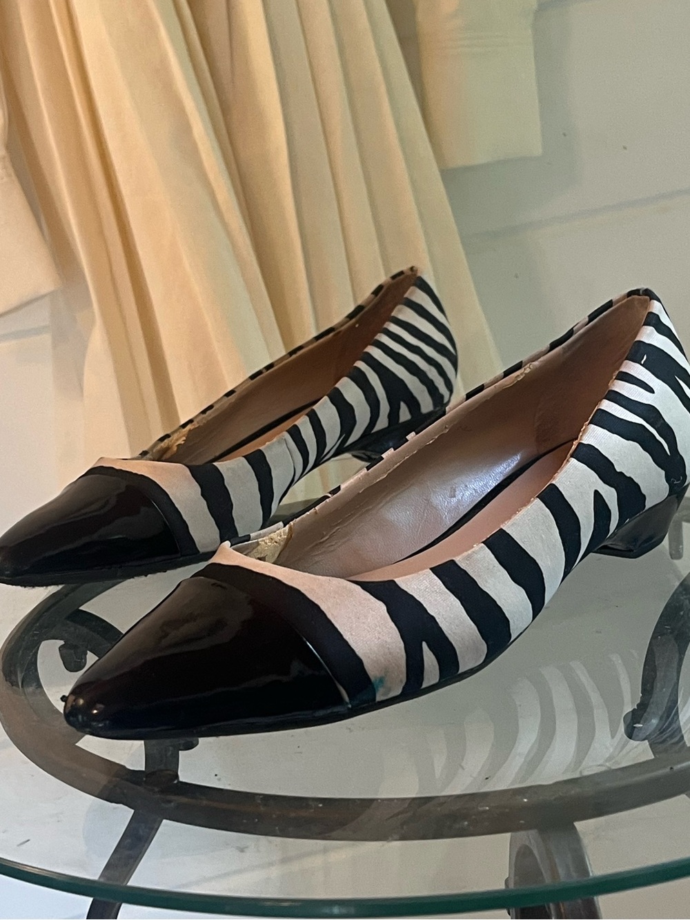 Franco Sarto Black and White Zebra-Print Pointed Toe Flats